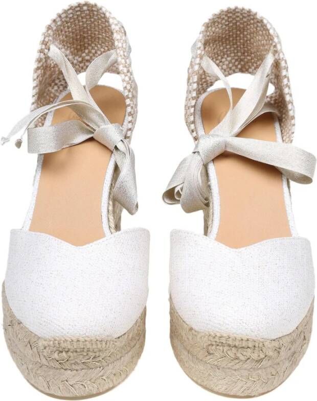 Castañer Witte Gouden Linnen Espadrilles met Enkelband White Dames