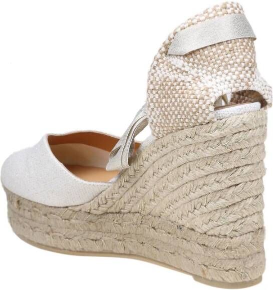 Castañer Witte Gouden Linnen Espadrilles met Enkelband White Dames