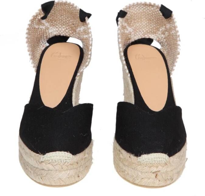 Castañer Zwarte Canvas Espadrilles Enkel Lint Wig Black Dames