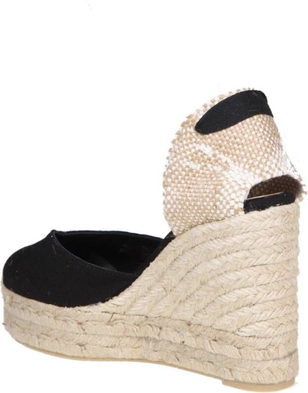 Castañer Zwarte Canvas Espadrilles Enkel Lint Wig Black Dames