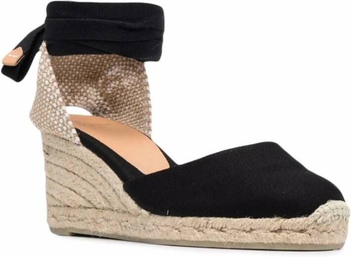 Castañer Zwarte Canvas Espadrilles met Enkelband Black Dames