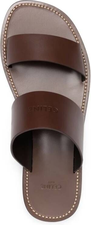 Celine Bruin Leren Logo Sandalen Platte Schoenen Brown Heren