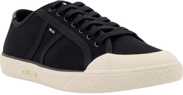 Celine Canvas Sneakers Leren Detail Mannen Black Heren