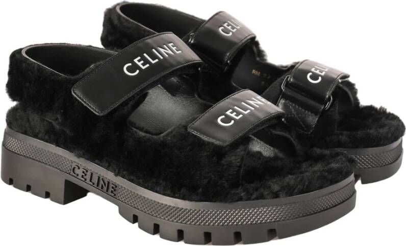 Celine Chunky Leo Shearling Sandalen Black Dames