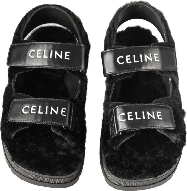 Celine Chunky Leo Shearling Sandalen Black Dames