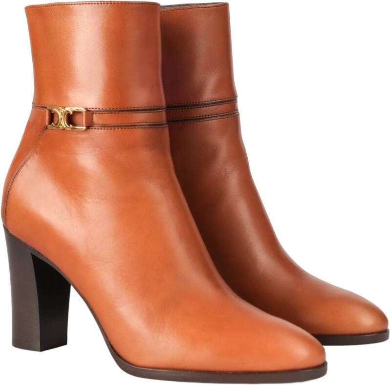 Celine Elegante Leren Enkellaarzen Brown Dames