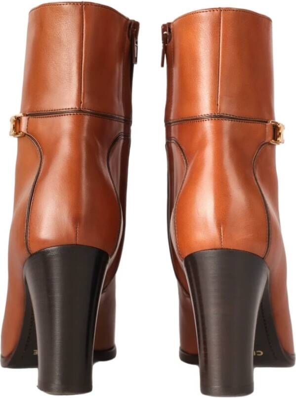 Celine Elegante Leren Enkellaarzen Brown Dames