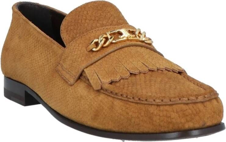 Celine Fringe Loafers met Goudkleurig Logo Detail Brown Heren