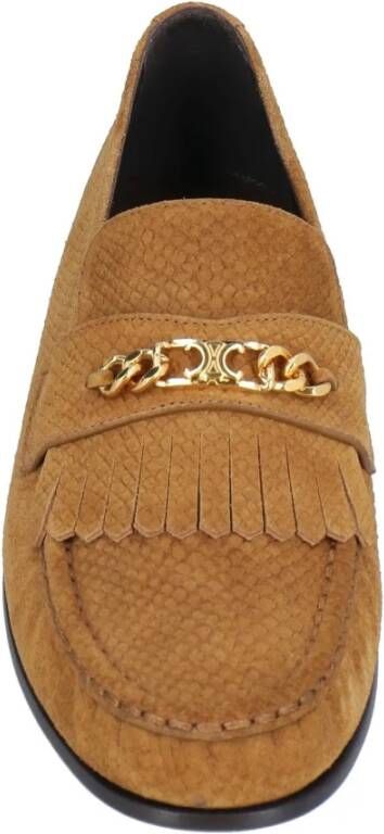 Celine Fringe Loafers met Goudkleurig Logo Detail Brown Heren