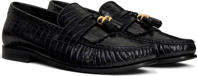 Celine Krokodil Loafers met Tassels en Triomphe Logo Black Dames