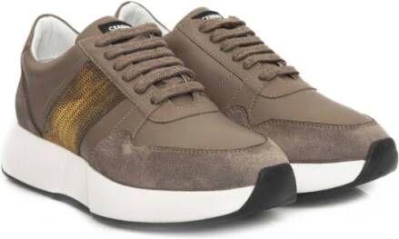 Cerruti 1881 Beige Leren Plateau Sneakers Logo Brown Dames