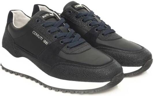 Cerruti 1881 Blauwe Leren Sneakers Hoge Zool Zijlogo Blue Heren