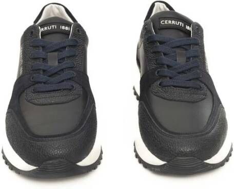 Cerruti 1881 Blauwe Leren Sneakers Hoge Zool Zijlogo Black Heren