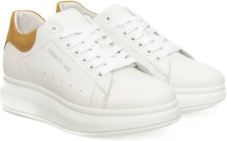 Cerruti 1881 Platform Leren Sneakers Logo Zijkant White Dames