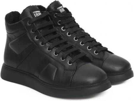 Cerruti 1881 Zwarte Leren High-Top Sneakers Logo Black Dames