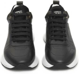 Cerruti 1881 Zwarte Leren Plateau Sneakers Logo Black Dames