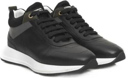 Cerruti 1881 Zwarte Leren Plateau Sneakers Logo Black Dames