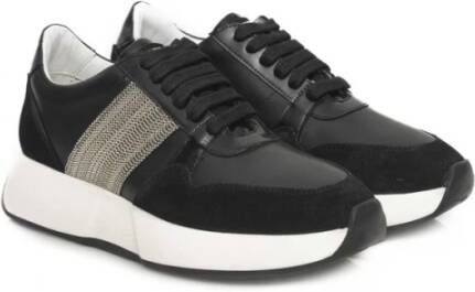 Cerruti 1881 Zwarte Leren Plateau Sneakers Logo Black Dames