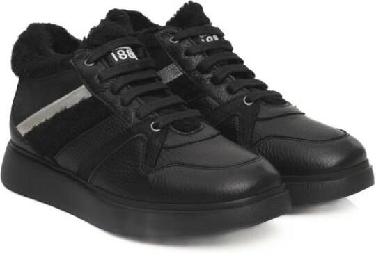 Cerruti 1881 Zwarte Leren Plateau Sneakers Vrouwen Logo Black Dames