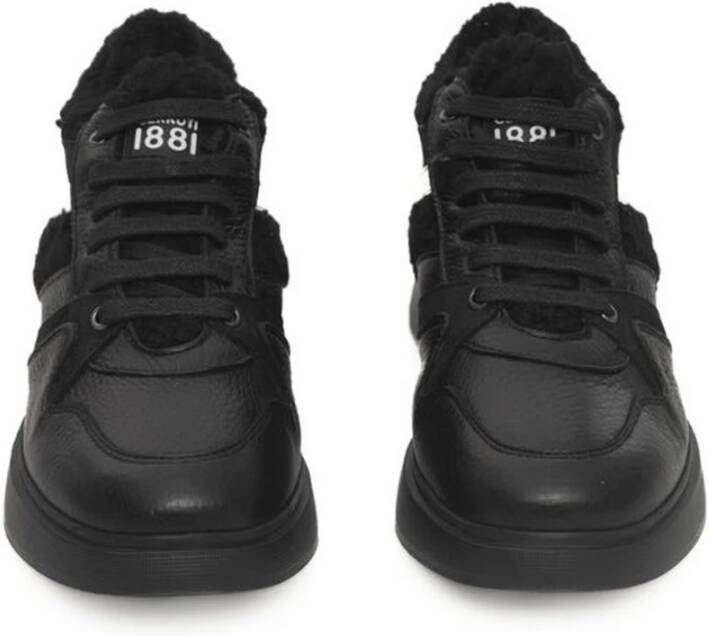 Cerruti 1881 Zwarte Leren Platform Sneakers met Logo Black Dames