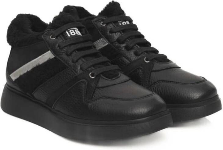 Cerruti 1881 Zwarte Leren Platform Sneakers met Logo Black Dames