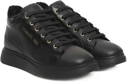 Cerruti 1881 Zwarte Leren Platform Sneakers met Logo Black Dames