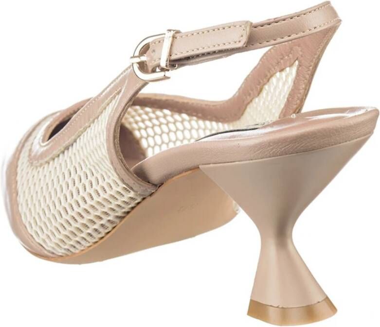 Cesare Gaspari Beige Mesh Pointed Toe Slingback Heels voor vrouwen Stijlvolle Kitten Heel Sandalen Beige Dames