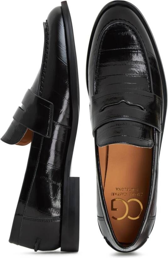 Cesare Gaspari Block Heeled Loafers Patent Black Dames