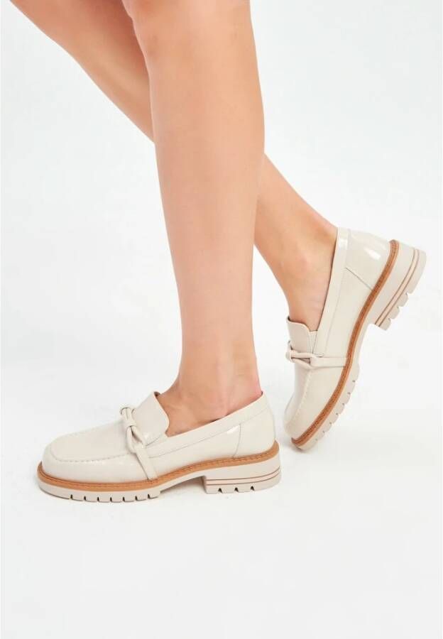 Cesare Gaspari Block Heels Loafers Beige White Dames