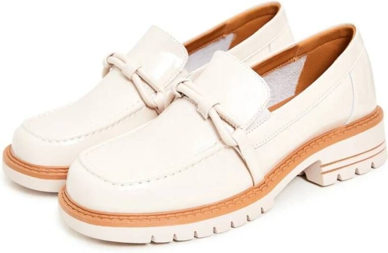 Cesare Gaspari Block Heels Loafers Beige White Dames