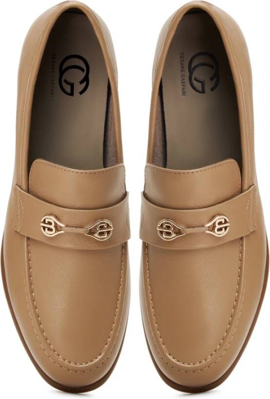 Cesare Gaspari Blokhak leren loafers Beige Dames