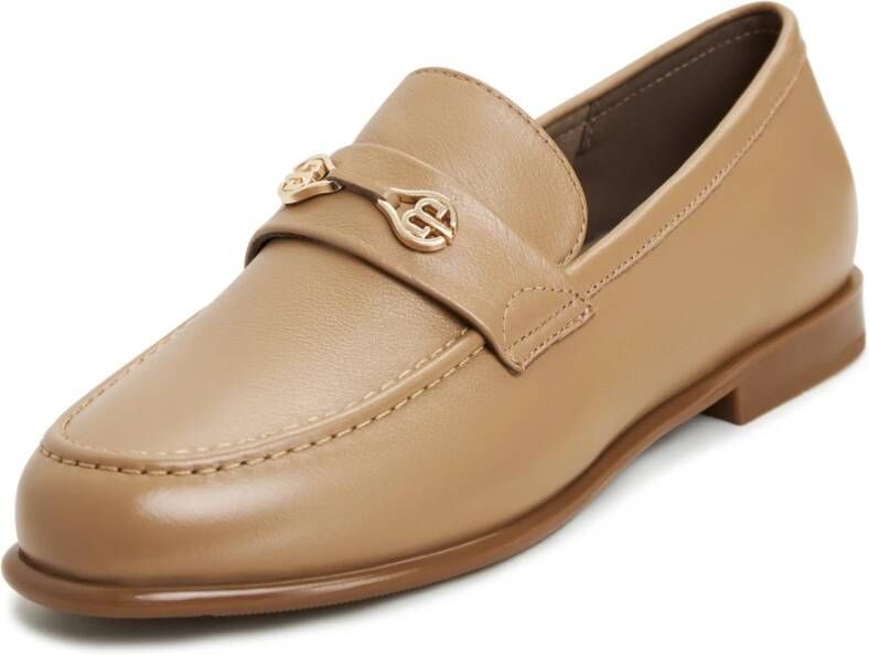 Cesare Gaspari Blokhak leren loafers Beige Dames