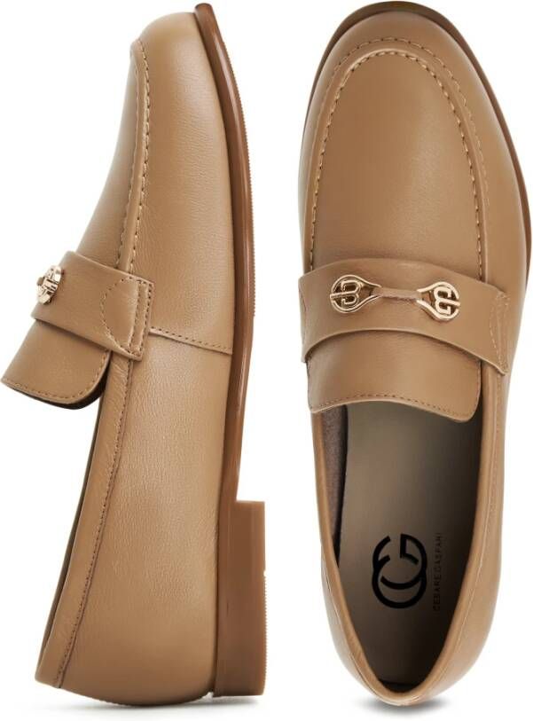 Cesare Gaspari Blokhak leren loafers Beige Dames