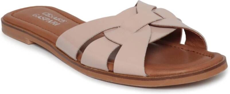 Cesare Gaspari Blokhak Leren Sandalen Beige Dames