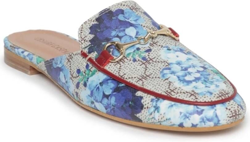 Cesare Gaspari Canvas Print Leather Loafers Amelie Blue Dames