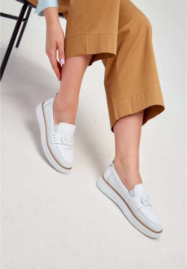 Cesare Gaspari Casual leren platformloafers Wit White Dames