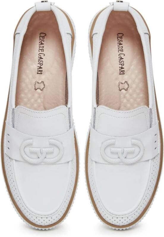 Cesare Gaspari Casual leren platformloafers Wit White Dames