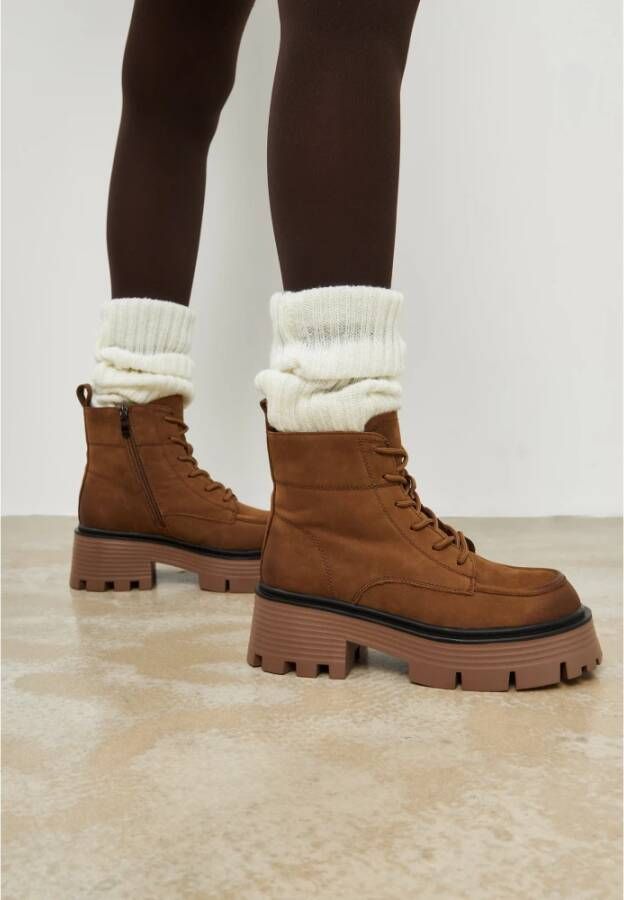 Cesare Gaspari Casual Platform Enkellaarzen Bruin Brown Dames