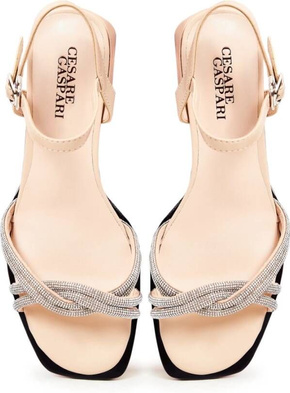 Cesare Gaspari Chunky Heel Leren Sandalen Beige Dames