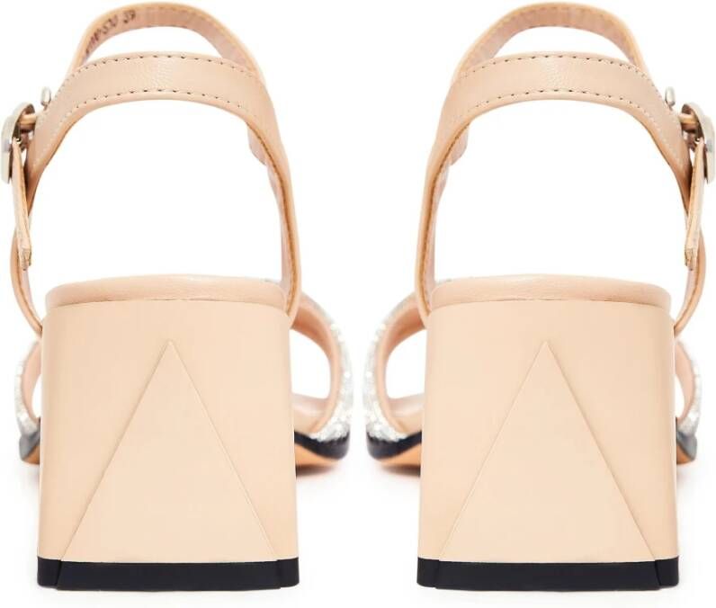 Cesare Gaspari Chunky Heel Leren Sandalen Beige Dames