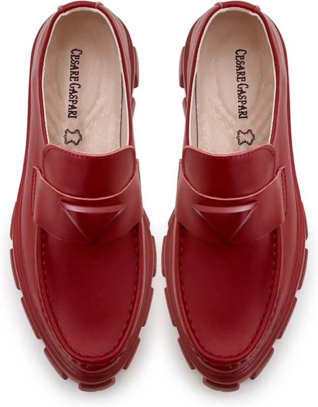 Cesare Gaspari Chunky leren platform loafers Bordeaux Red Dames