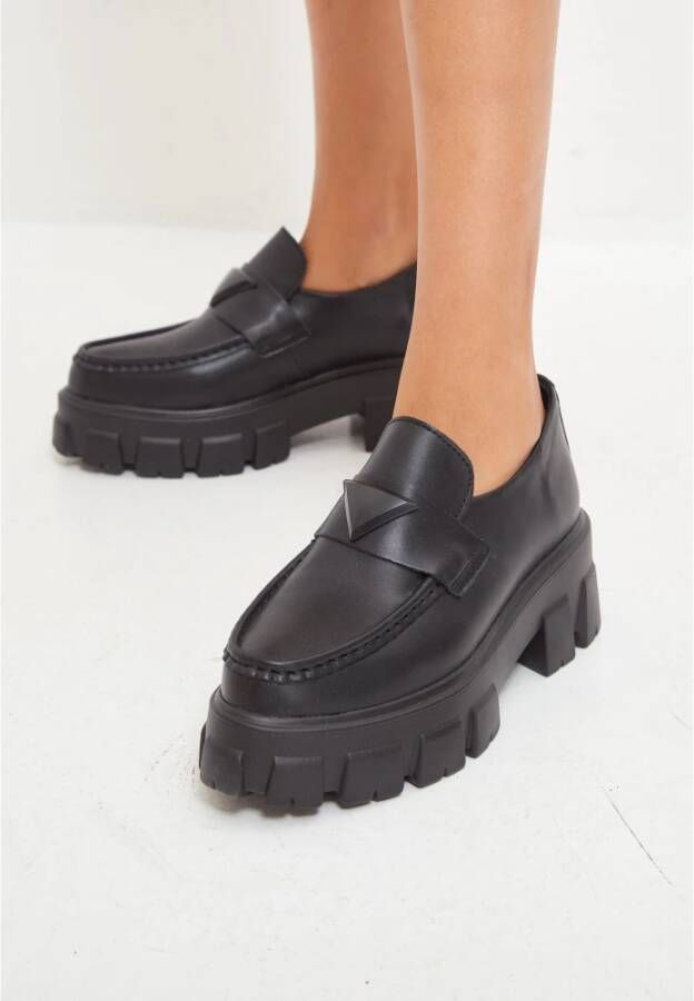 Cesare Gaspari Chunky leren platform loafers Zwart Black Dames