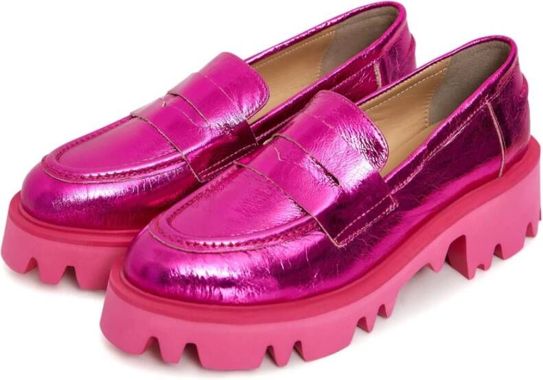 Cesare Gaspari Chunky Platform Loafers Fuchsia Pink Dames