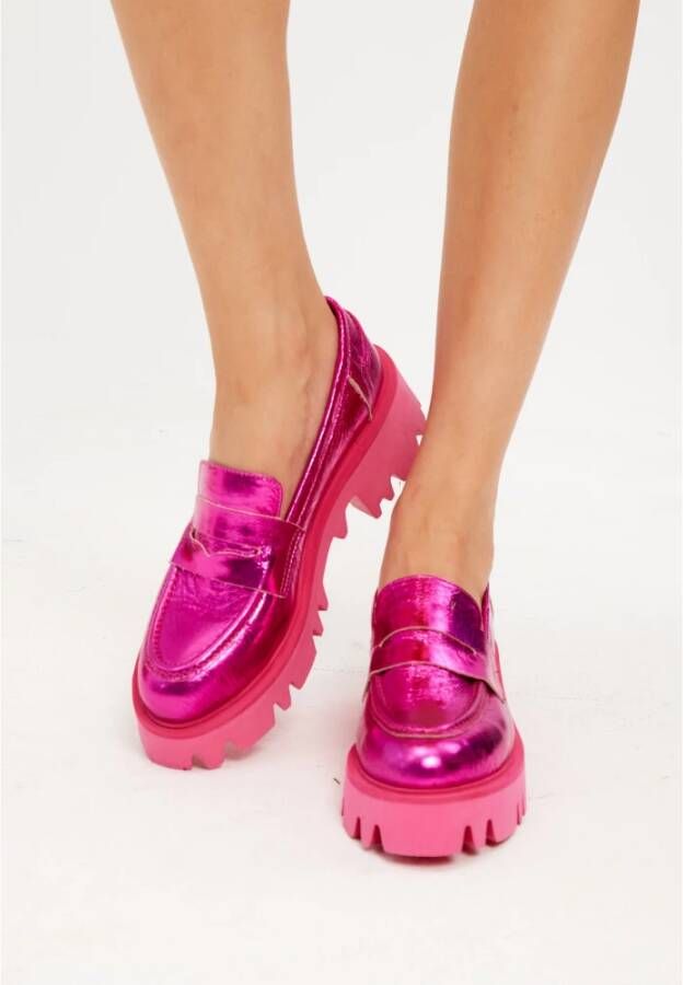 Cesare Gaspari Chunky Platform Loafers Fuchsia Pink Dames