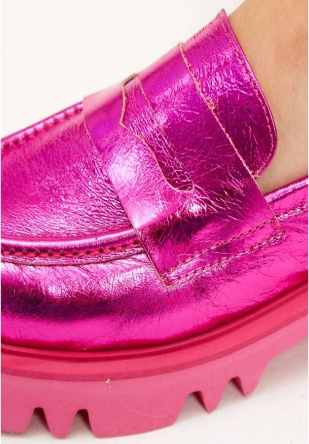 Cesare Gaspari Chunky Platform Loafers Fuchsia Pink Dames