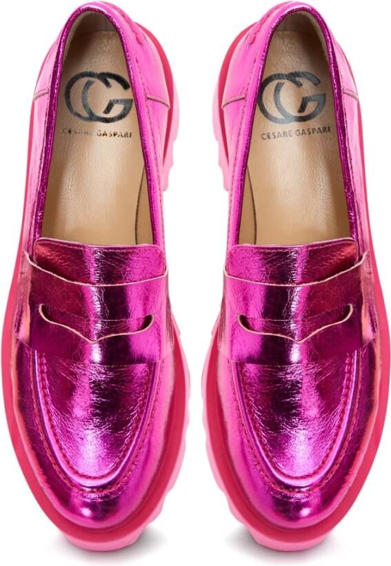 Cesare Gaspari Chunky Platform Loafers Fuchsia Pink Dames