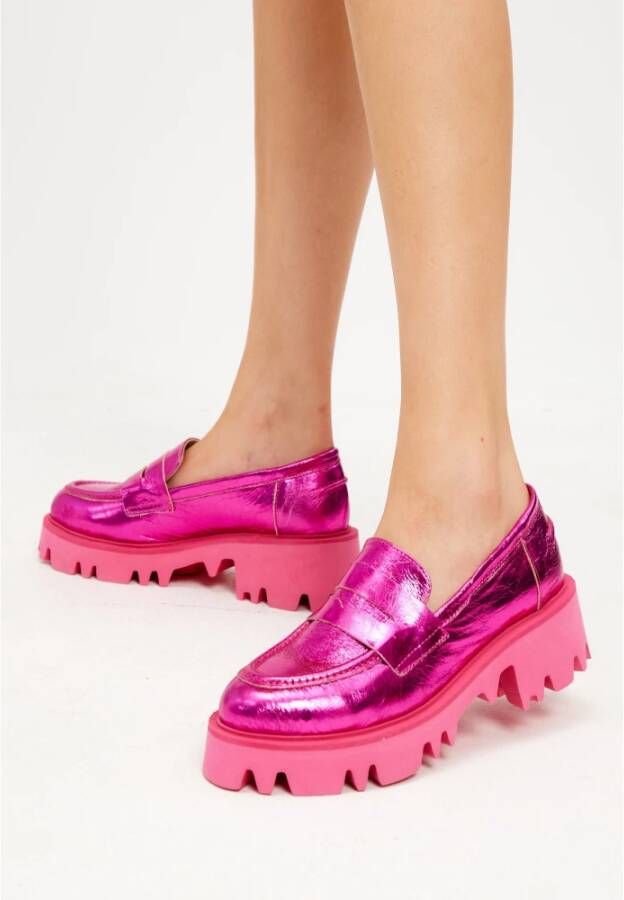 Cesare Gaspari Chunky Platform Loafers Fuchsia Pink Dames