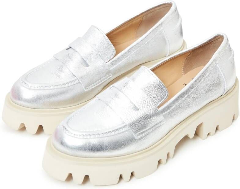 Cesare Gaspari Chunky Platform Loafers Silver Gray Dames