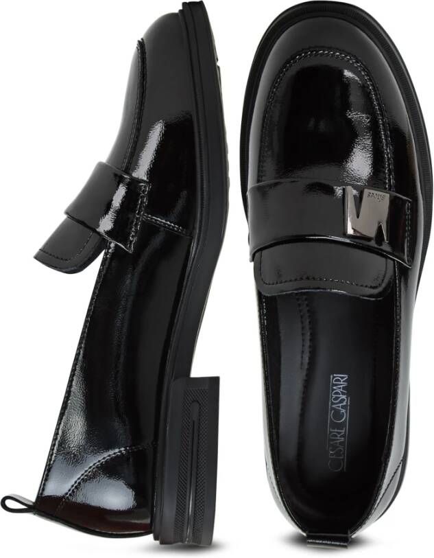 Cesare Gaspari Elegante Block Heels Loafers Zwart Black Dames