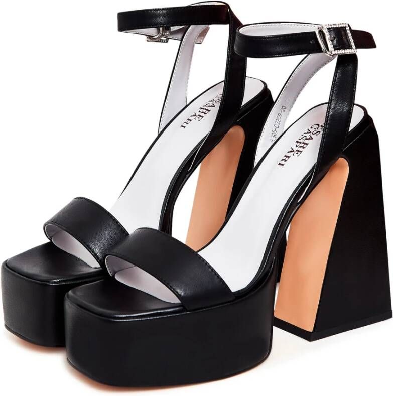 Cesare Gaspari Elegante High-Heeled Sandalen Zwart Black Dames